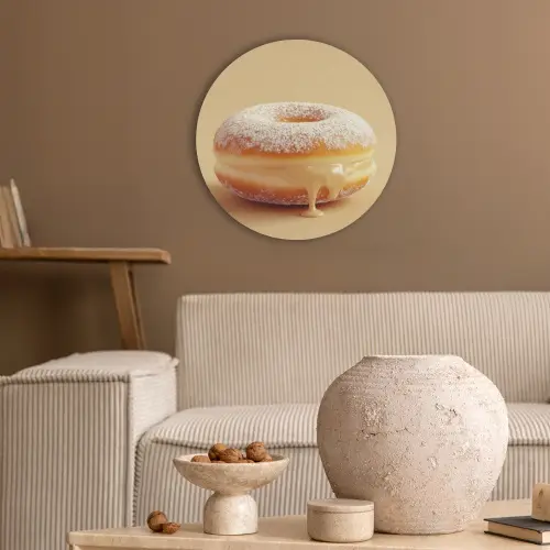 Donut - Romig - Poedersuiker - Beige Akoestische PET Vilt - Rond klein -sfeer1