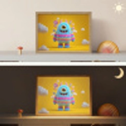 Monster - Snoep - Geel - Kleurrijk Light Box met batterij (Wandlamp kind) middel -sfeer3_kind
