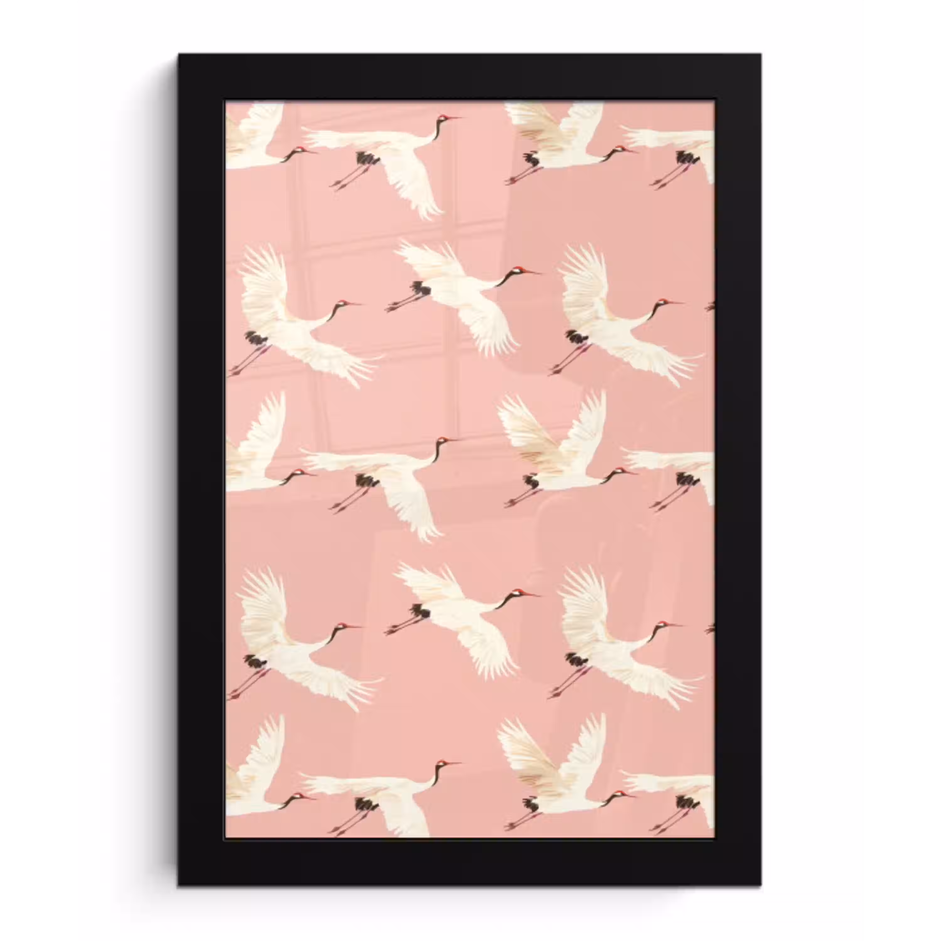 Modern - Kraanvogels - Roze fotolijst zwart zonder passe partout klein 224 -3d