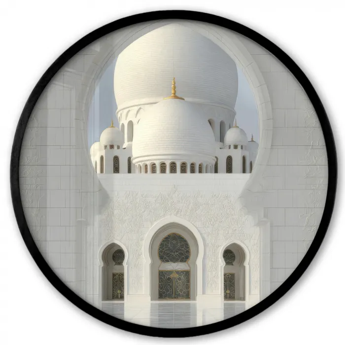 Witte koepel - Gouden Details - Moskee Fotolijst rond zonder passe partout klein -3d