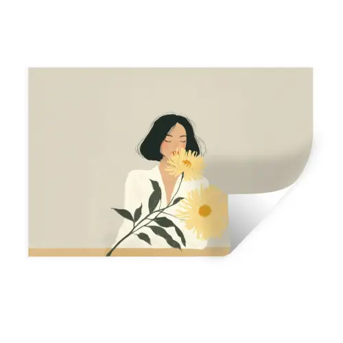 Vrouw - Bloem - Geel - Minimalistisch Muursticker klein -3d