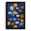 Bloemen - Patroon - Blauw - Contrast fotolijst zwart zonder passe partout klein -3d