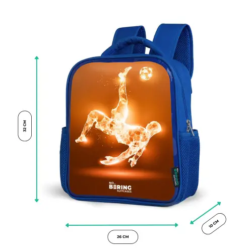 Oranje lichtvoetballer in zweefmoment Kinderrugzak - Blauw middel -productfoto_formaten