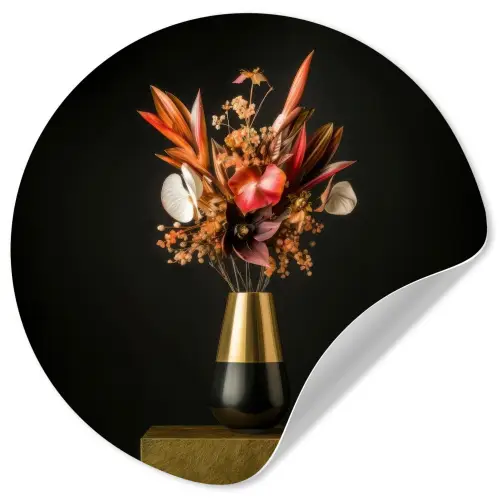 Exotisch - Boeket - Vaas - Goud Wandcirkel behangsticker klein -3d