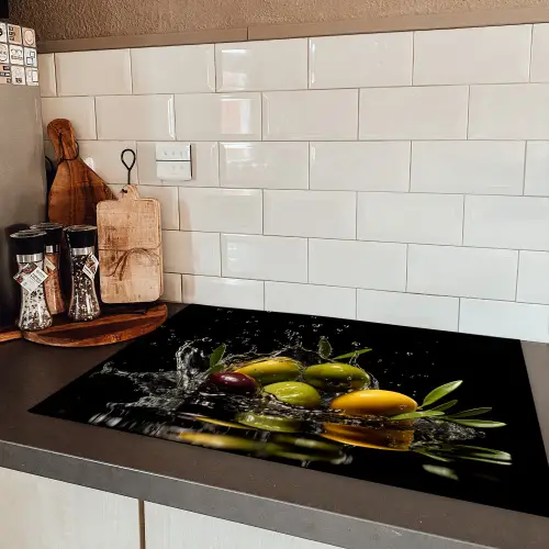 Olijven - Groen - Water - Zwart Inductie beschermer vinyl 3mm klein -sfeer3