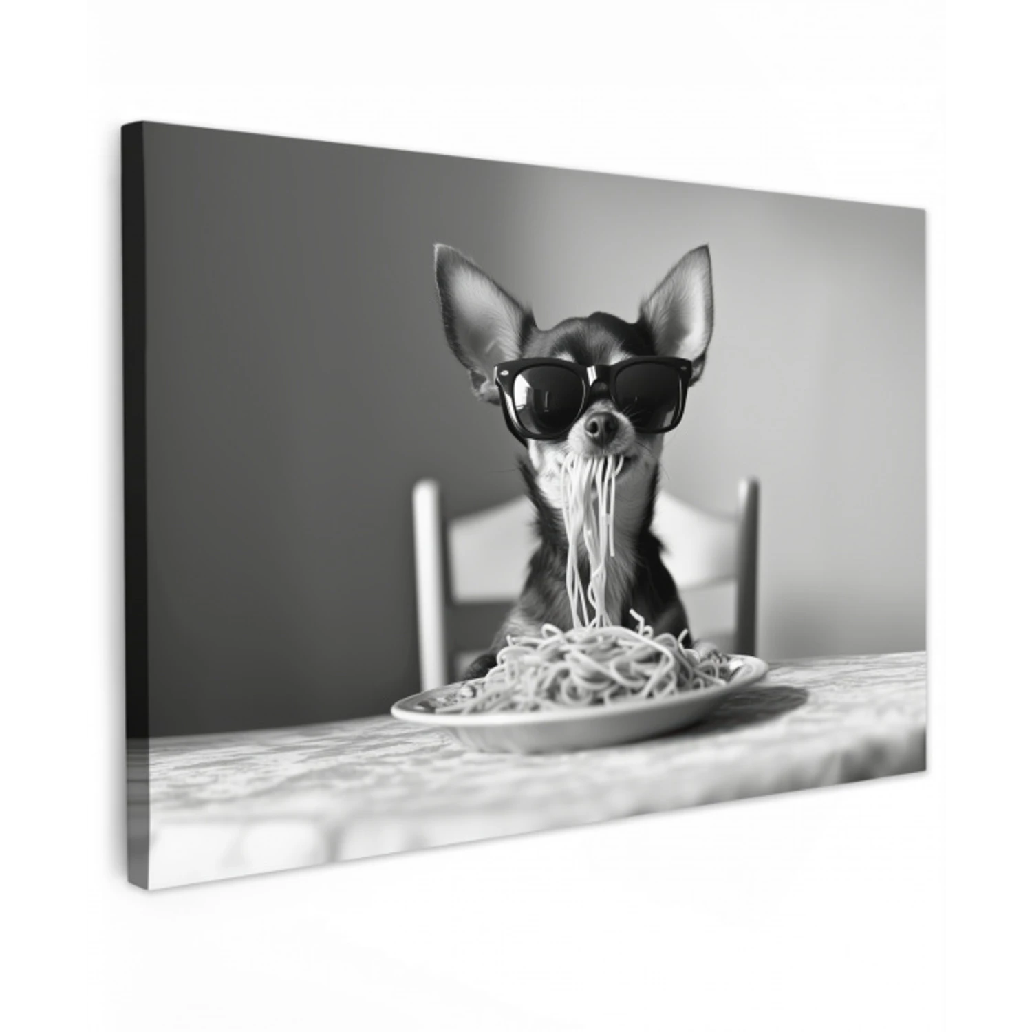 Chihuahua - Hond - Zonnebril - Humoristisch - Zwart - Wit - Spaghetti Tuinposter op houten frame 2 cm dik klein -3d