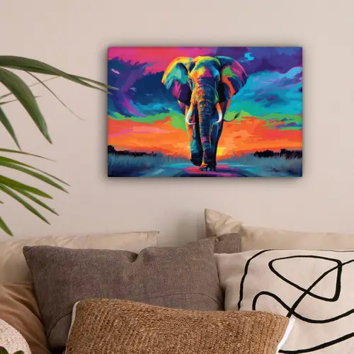 Olifant - Kleurrijk - Lucht - Abstract canvas 2cm klein -sfeer1