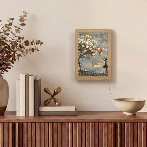Boom - Graffiti - Banksy Style - Balloon Girl Light Box met kabel (Tafellamp) klein -sfeer2