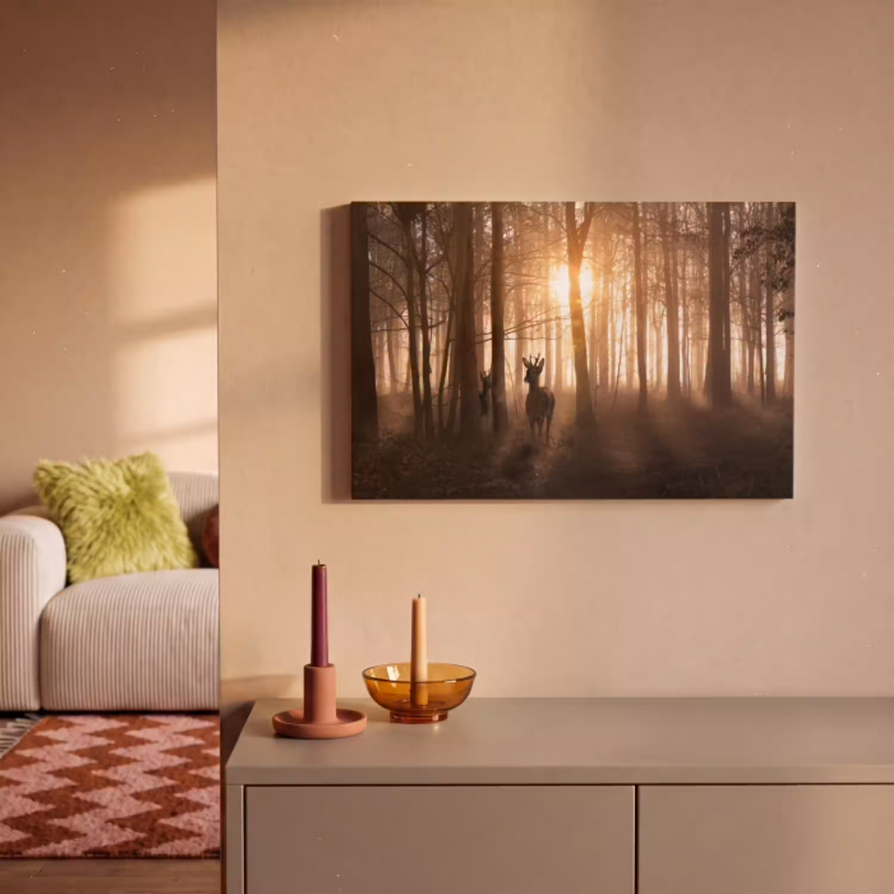 Bos - Hert - Zon - Bomen - Winter - Natuur - Dieren canvas 2cm klein -sfeer1