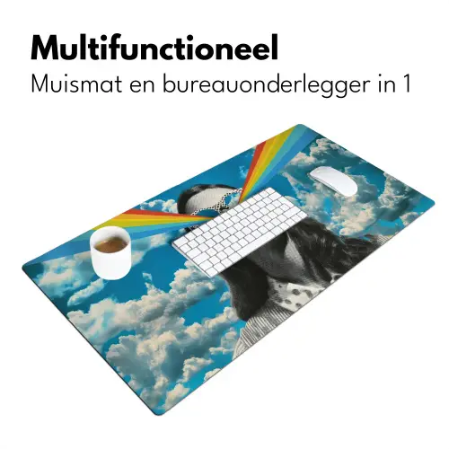 Vrouw - Bril - Regenboog - Wolken Muismat XXL klein -sfeer4
