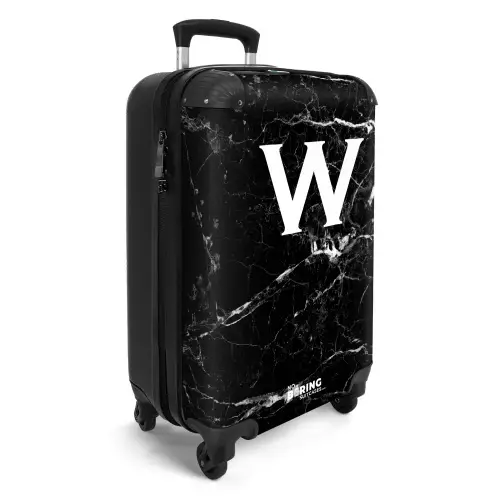 Marmer print - Zwart - Letter W NBS - Handbagage koffer - Unisex middel -productfoto_3d