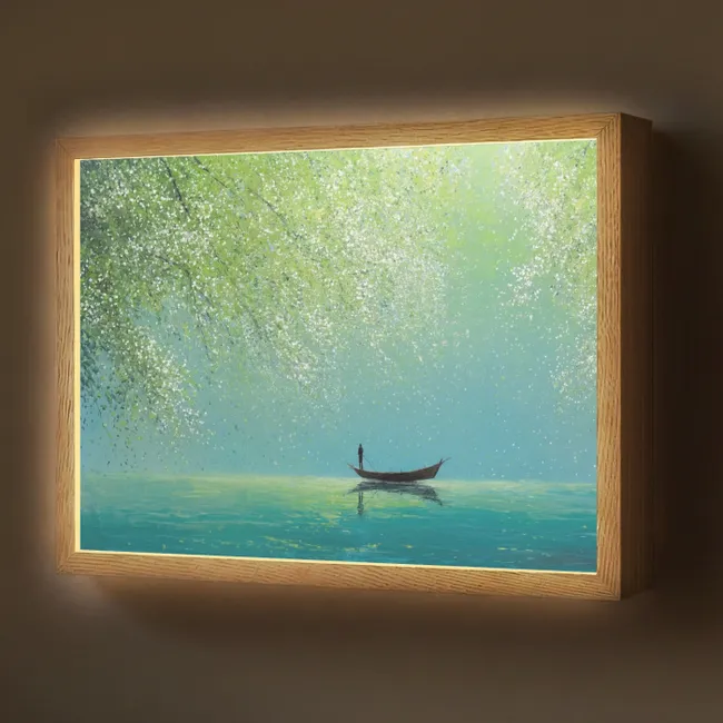 Lightbox - Wandlamp - Bootje - Water - Bladeren - Bloesems