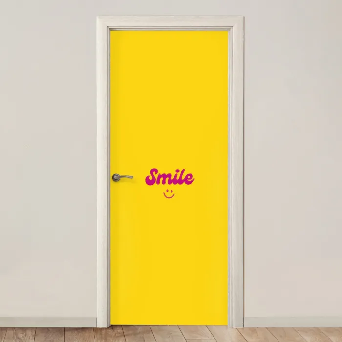 Smile - Geel - Roze deurposter klein -3d_beige