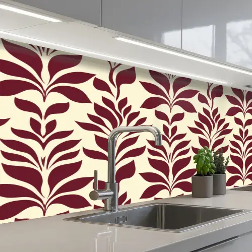 Abstract - Bladeren - Burgundy keuken achterwand 2 middel 871 -3d_schuin