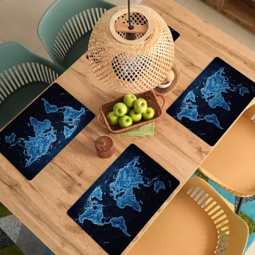 Wereldkaart - Waterstructuur - Blauw Placemat vinyl groot -zzsfeer5_Kitchenyeah-website