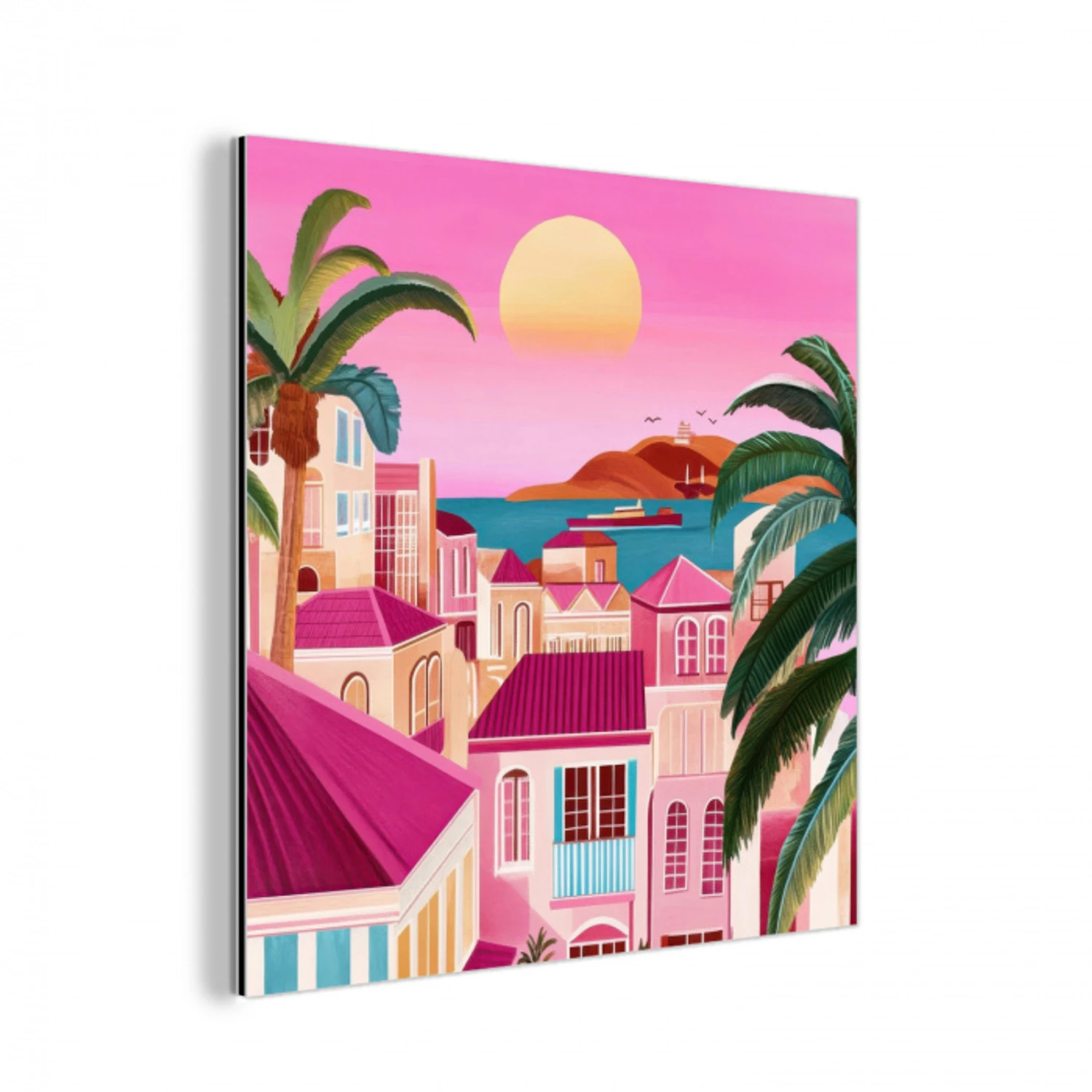 Stad - Roze - Palmbomen aluminium wit klein -3d