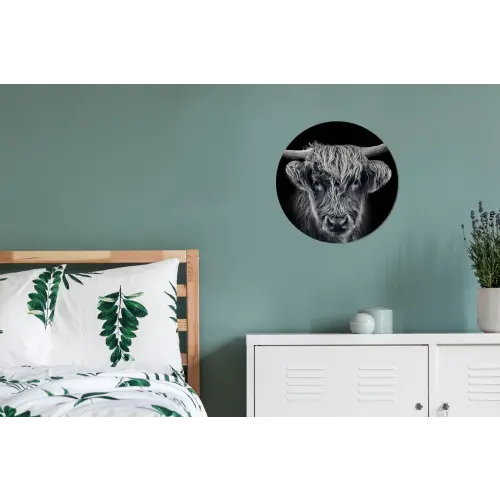Schotse hooglander - Zwart - Koe - Dieren Wandcirkel aluminium klein -slaapkamer
