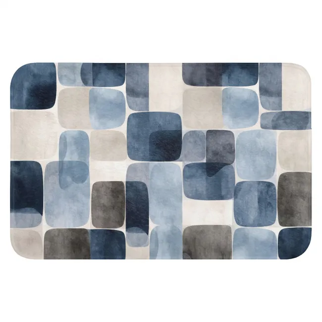 Badmat - Patroon - Blauw - Vierkanten