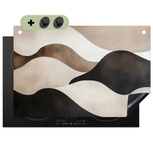 Golven - Abstract - Beige Inductie beschemer met haakjes klein -3d