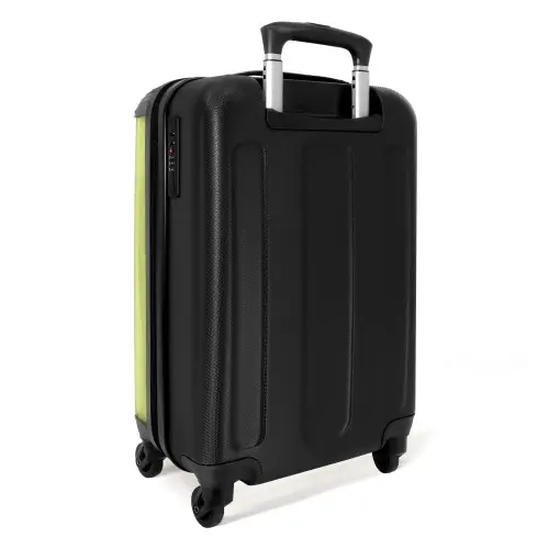 Limegroene achtergrond met donkergroene streepjes NBS - Handbagage koffer - Kinderen Unisex middel -achterkant