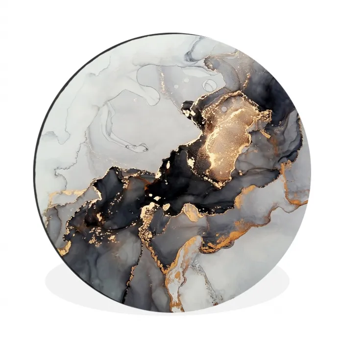 Zwart - Marmer - Luxe - Goud Wandcirkel aluminium klein -3d