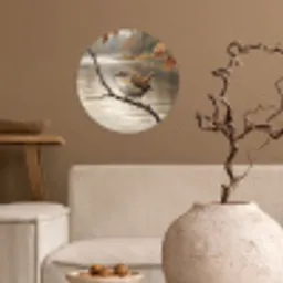 Winterkoninkje - Tak - Rivier - Natuur - Sfeervol Wandcirkel behangsticker klein -sfeer1
