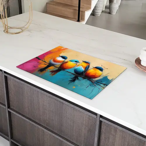 Vogels - Kleurrijk - Tak - Abstract Inductie beschermer vinyl 3mm klein -sfeer8