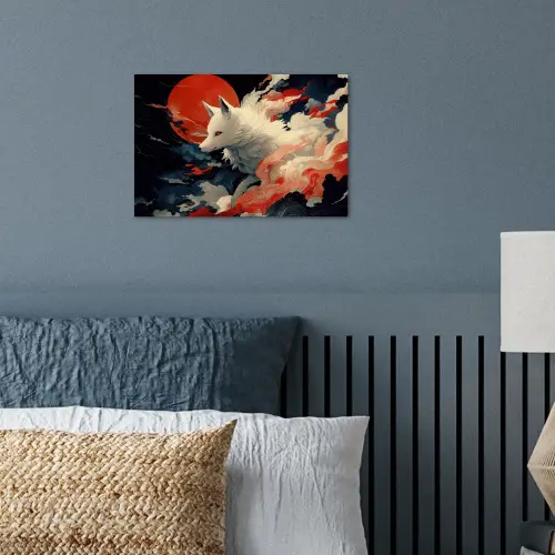 Witte vos - wolken - maan poster papier klein -sfeer2