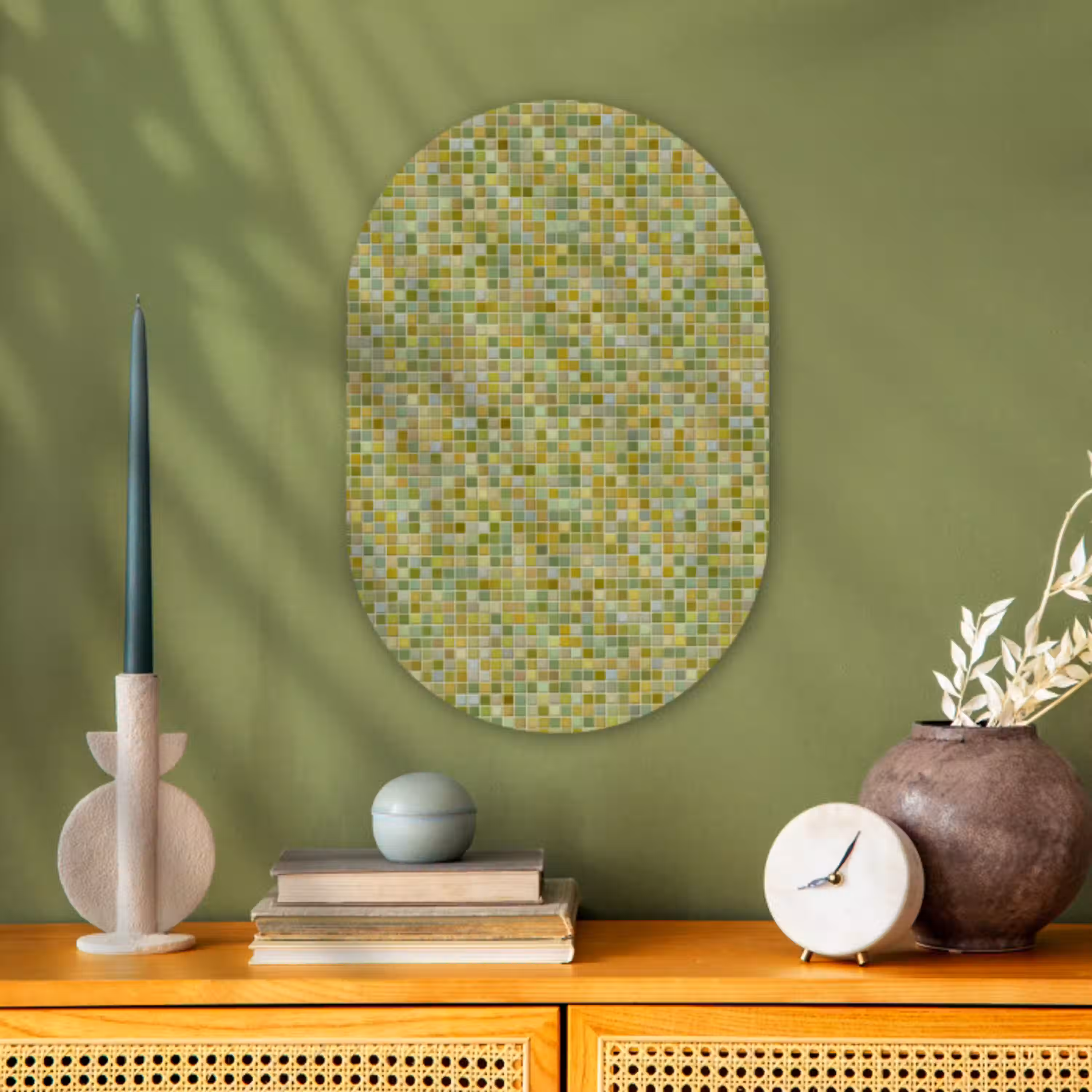 Mozaïek - Patroon - Groen Wandcirkel Ovaal Forex klein 630 -sfeer2