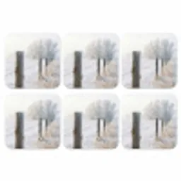 Hek - Sneeuw - Mist - Platteland - Nostalgisch onderzetter kurk middel -3d