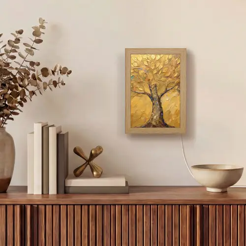 Goud - Boom - Abstract - Modern Light Box met kabel (Tafellamp) klein -sfeer2