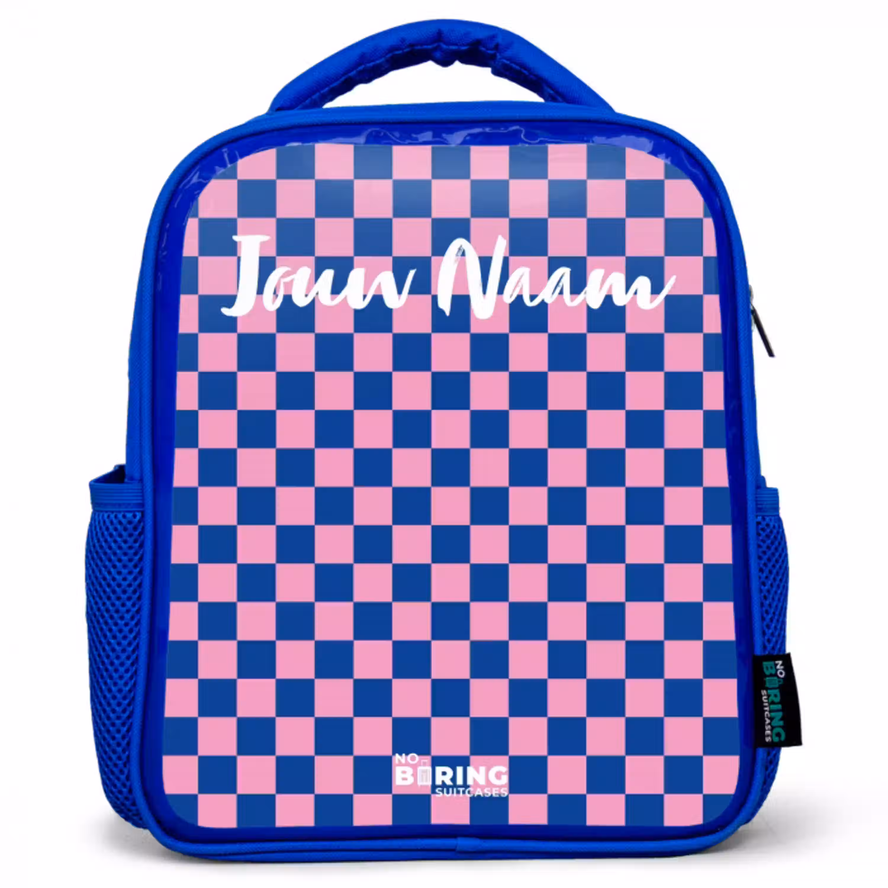 Blokjes - Blauw - Roze Kinderrugzak - Blauw middel -3d