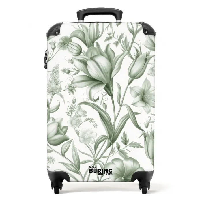 Vintage bloemen - lichtgroen met wit NBS - Handbagage koffer - Kinderen Unisex middel -productfoto_recht