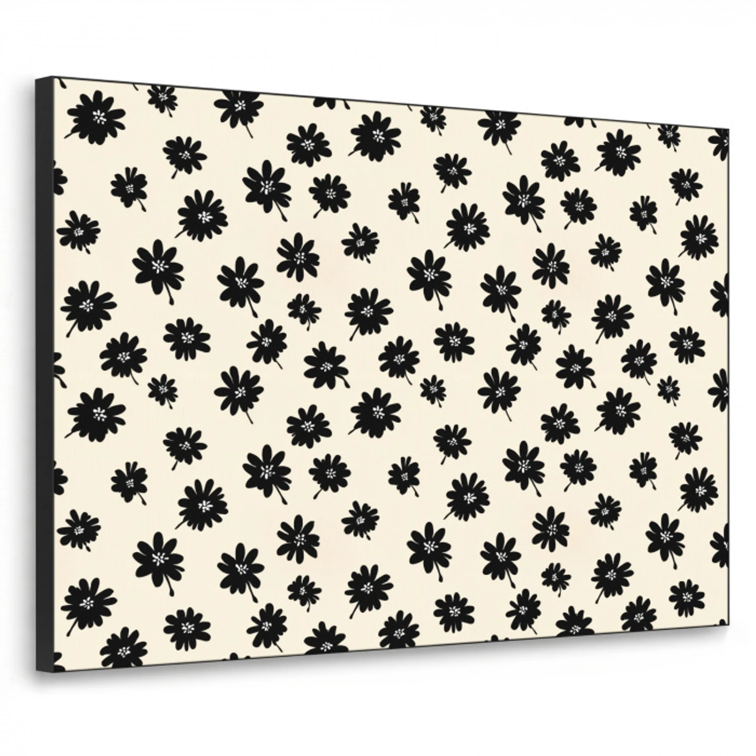 Madeliefjes - Grafisch - Zwart - Beige Textielframe zwart klein 947 -3d