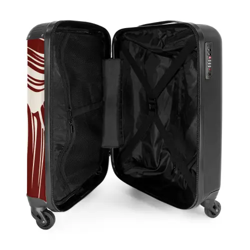 Grote bladeren in rood met beige NBS - Handbagage koffer - Unisex middel -binnenkant
