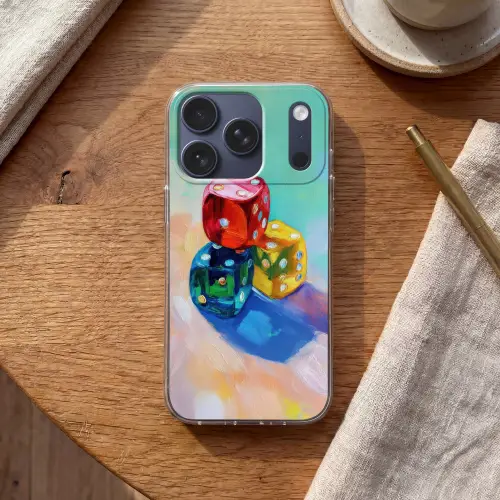 Dobbelstenen - Kleurrijk - Getallen - Stipjes Telefoonhoesje iPhone 17 Pro klein -sfeer1