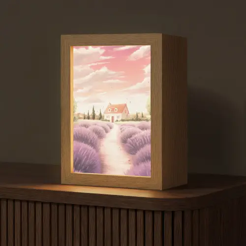 Lavendelveld - Huis - Paars Light Box met kabel (Tafellamp) klein -z3d_website
