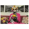 Vrouw - Kat - Bloemen - Kopje - Retro poster papier klein -3d