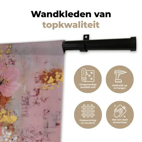 Schilderij - Bloemen - Rustiek - Roze Wandkleed katoen klein -sfeer2
