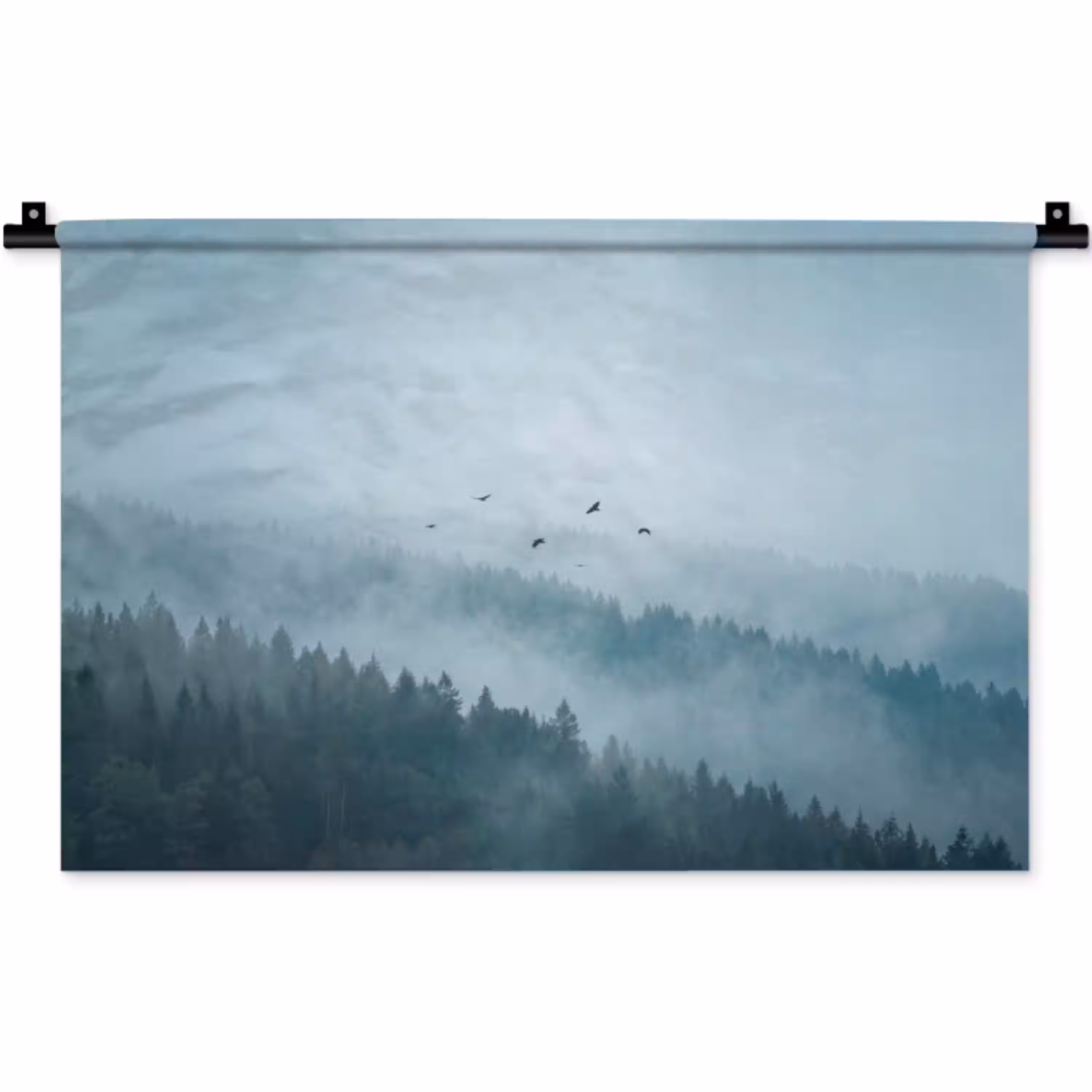 Bos - Mist - Vogels - Natuur - Groen Wandkleed katoen klein -zz3d