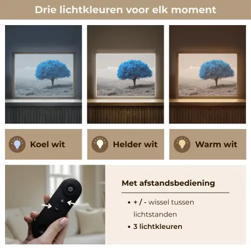 Boom - Natuur - Blauw - Zwart wit Light Box met batterij (Wandlamp) middel -USP_lichtkleurNL