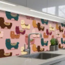 Alpaca's - Patroon - Kleurrijk keuken achterwand 2 middel 871 -3d_schuin