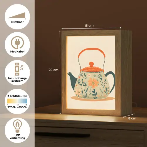 Oranje - Theepot - Bloemen - Bladeren Light Box met kabel (Tafellamp) klein -USP_NL