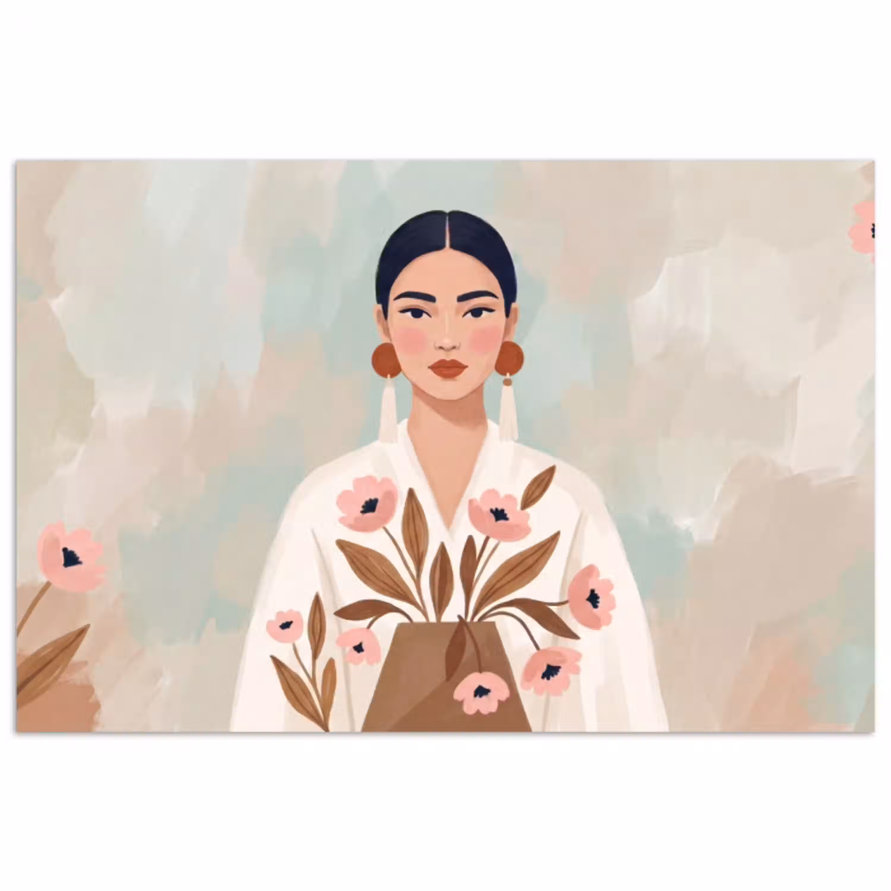 Vrouw - Kimono - Pastel poster papier klein -3d
