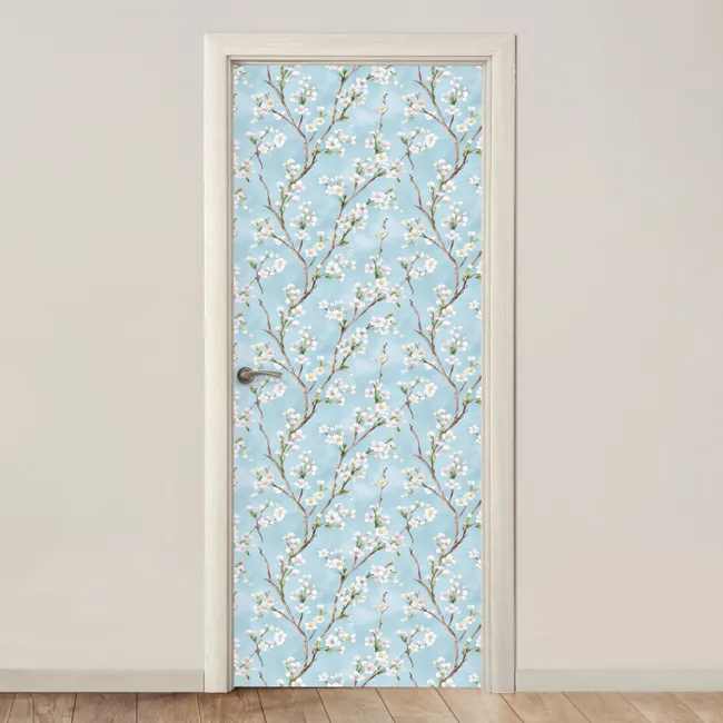 Deursticker met naam - Kersenbloesem - Textuur - Blauw