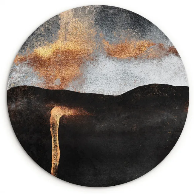 Abstract - Gold - Chic - Zwart - Grijs Wandcirkel kunststof plaat 5mm dik klein -3d