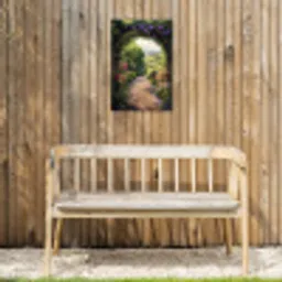 Doorkijk - Landschap - Bloemen - Tuinboog - Natuur Tuinposter op houten frame 2 cm dik klein -sfeer4