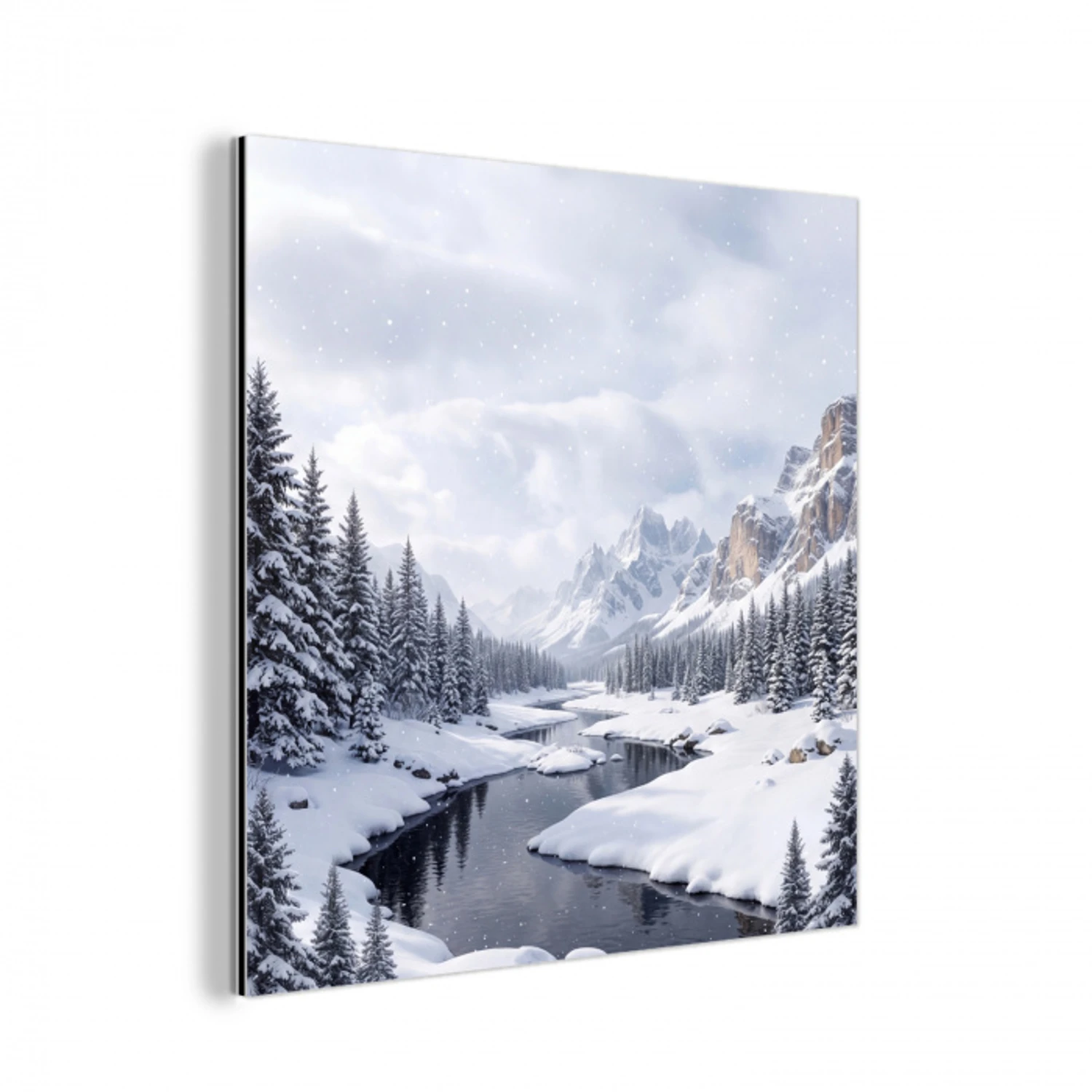 Sneeuwlandschap - Bergen - Rivier - Winter aluminium wit klein -3d