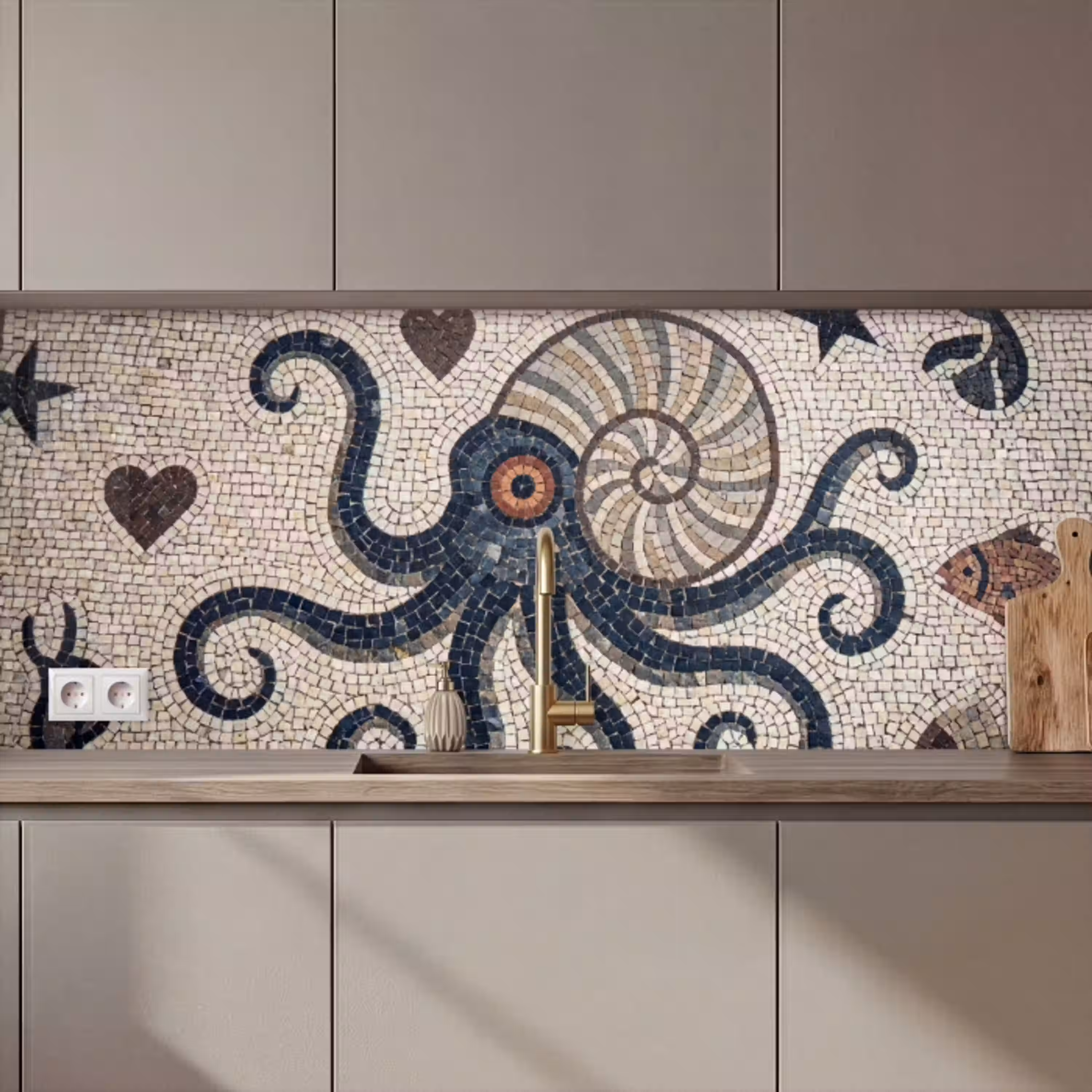 Zeeleven - Mozaïek - Kunst - Vintage - Beige keuken achterwand 2 middel zz_3dshopping