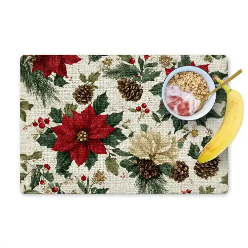 Feestelijk - Textielpatroon - Kerstbloemen - Kleurrijk Placemat vinyl groot -zzzproduct_Kitchenyeah-website